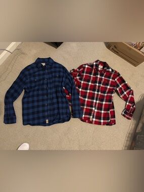 Jachs Heavyweight Flannel Plaid Shirts Red & Blue Button-Up Mens M